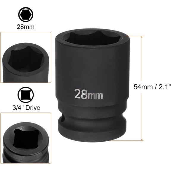 GHRTGR-6-Point Impact Socket 3/4" Drive 28mm Metric 40Cr Alloy Steel Spindle Axle Nut Impact Socket