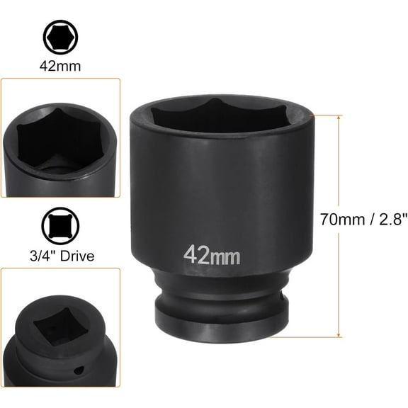 GHRTGR-6-Point Impact Socket 3/4" Drive 42mm Metric 40Cr Alloy Steel Spindle Axle Nut Impact Socket