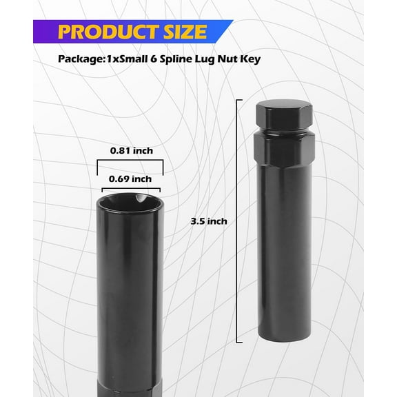 GHRTGR-6 Spline Lug Nut Socket,Car Accessories Lug Nut Key,Wheel Lug Nuts Socket Removal Tool,Used to 21 mm(13/16 Inch)&22 mm(7/8 Inch) Hex Socket Wrench,Suitable for Cars,Trucks,SUVs (Small 6 Spline