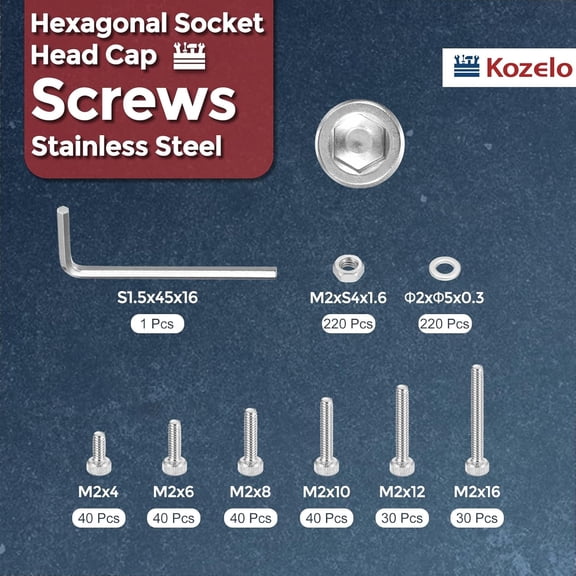 GHRTGR-660pcs M2 Socket Head Cap Screws Bolts Nuts Assortment Kit - [M2x4/6/8/10/12/16mm] 304 Stainless Steel Allen Socket Drive for 3D Printer with Allen Wrench