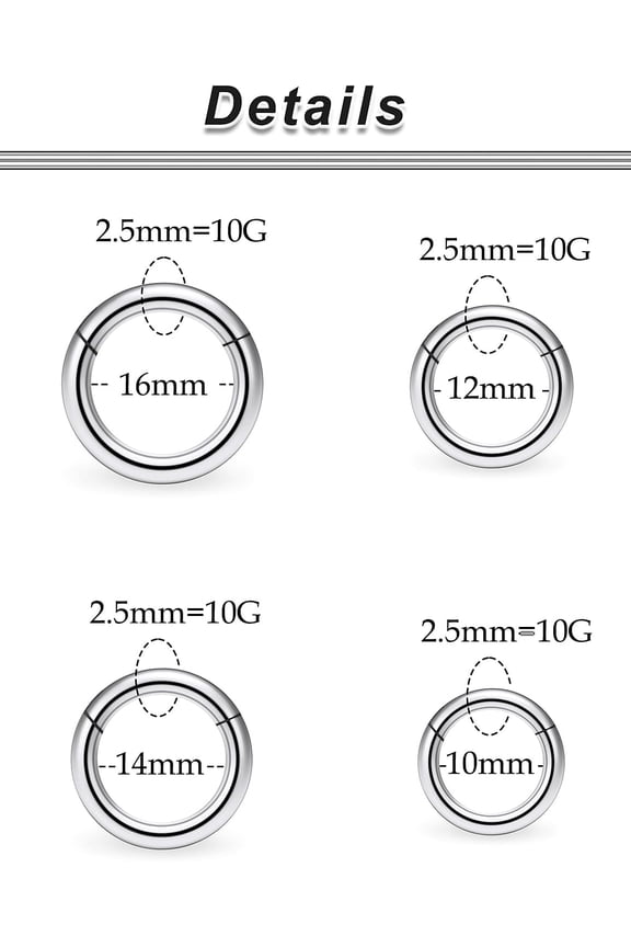 GHRTGR-6G 8G 12G 14G 16G Hinged Septum Rings Gauges Tunnels Plugs Earrings Stretching kit Surgical Steel Hinged Eyebrow Lip Belly Ring Cliker Helix Tragus Daith Rook Earrings Stretcher