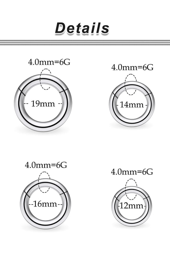 GHRTGR-6G 8G 12G 14G 16G Hinged Septum Rings Gauges Tunnels Plugs Earrings Stretching kit Surgical Steel Hinged Eyebrow Lip Belly Ring Cliker Helix Tragus Daith Rook Earrings Stretcher