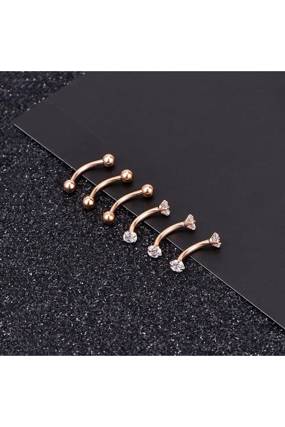 GHRTGR-6pcs Stainless Steel Rook Daith Earrings Belly Lip Ring Eyebrow Studs Cartilage Tragus Cubic Zirconia Barbell Body Piercing 8mm (5/16")