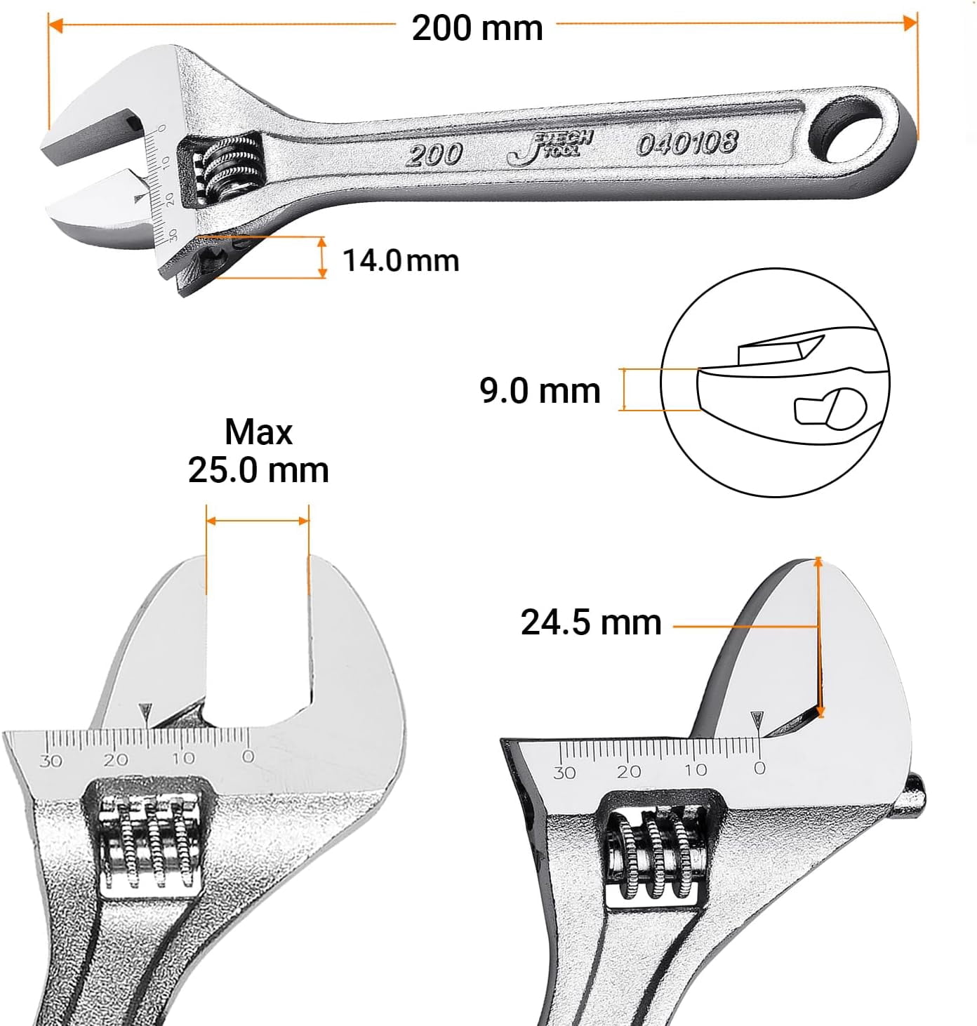 GHRTGR-8-Inch Adjustable Wrench - Professional Heavy Duty Chrome ...