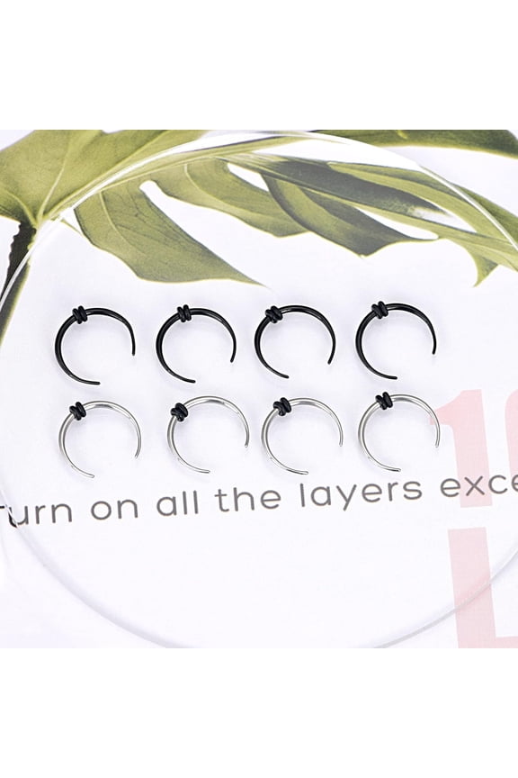GHRTGR-8pcs 10G 12G 14G 16G 18G Stainless Steel Black Silver Pinchers Septum Piercing Horseshoes Nose Rings Buffalo Taper with Black O-Rings