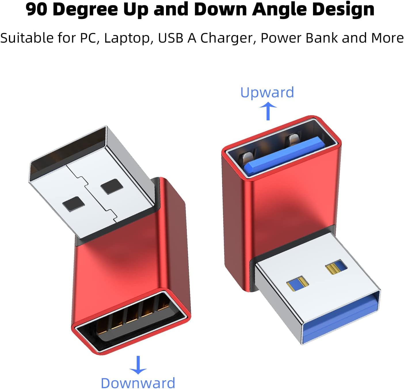 GHRTGR-90 Degree USB 3.0 Adapter 2 Pack, Up and Down Angle USB A Male ...