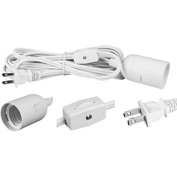 GHRTGR-ABI E26 Light Bulb Socket to 2-Prong US AC Power Cord Adapter with On/Off Switch, 12 FT Cable