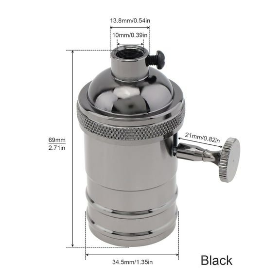 GHRTGR-Black Lamp Socket, Vintage Edison E26/E27 Bulb Light Socket with On/Off Knob Switch