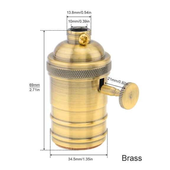 GHRTGR-Brass Lamp Socket, Vintage Edison E26/E27 Bulb Light Socket with On/Off Knob Switch(Gold)