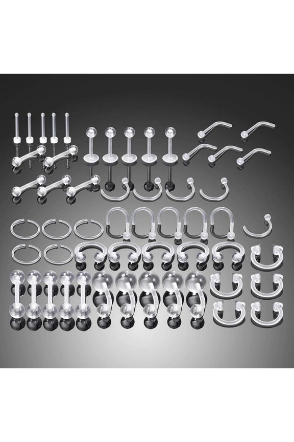 GHRTGR-Clear Piercing Retainers Flexible Bioflex 14G 16G 20G Navel Belly Button Ring Lip Labret Eyebrow Tongue Barbells Cartilage Tragus Earrings Retainer