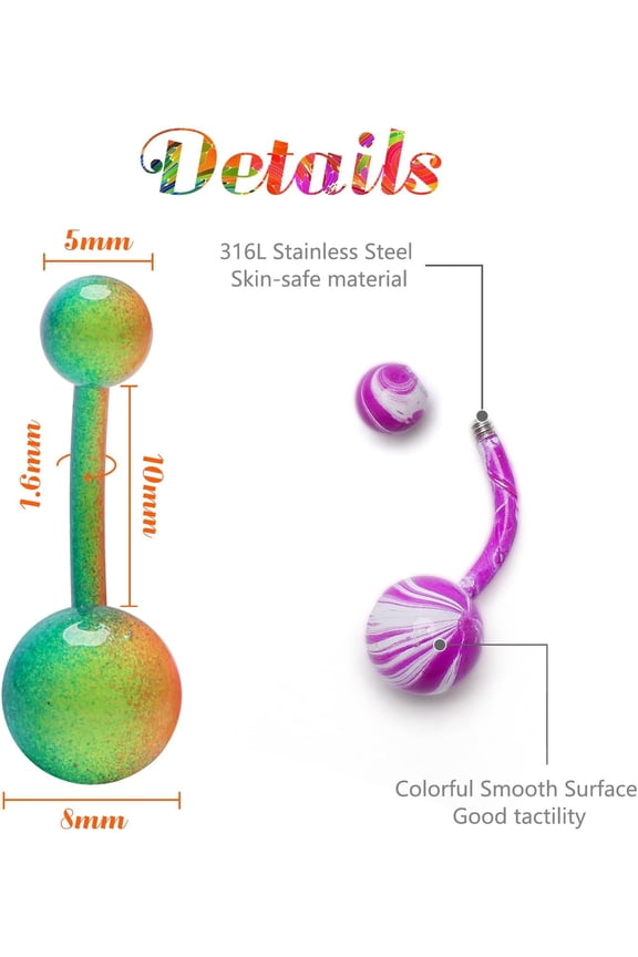 GHRTGR-Colorful Belly Button Ring Retainer (8 PCS)