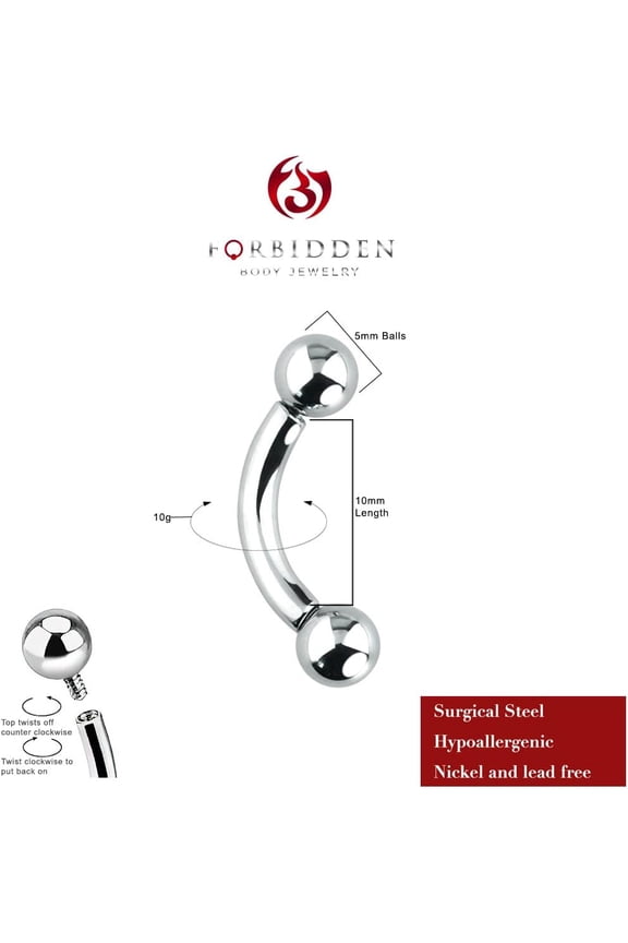 GHRTGR-Curved Barbell Piercing Jewelry - 00GA-16GA Silver Eyebrow Piercing - Surgical Steel Snake Eye Frog Eyes Tongue Rings & Belly Rings for Women (6/14mm Bar, 3/12mm Balls)