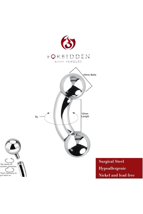 GHRTGR-Curved Barbell Piercing Jewelry - 00GA-16GA Silver Eyebrow Piercing - Surgical Steel Snake Eye Frog Eyes Tongue Rings & Belly Rings for Women (6/14mm Bar, 3/12mm Balls)