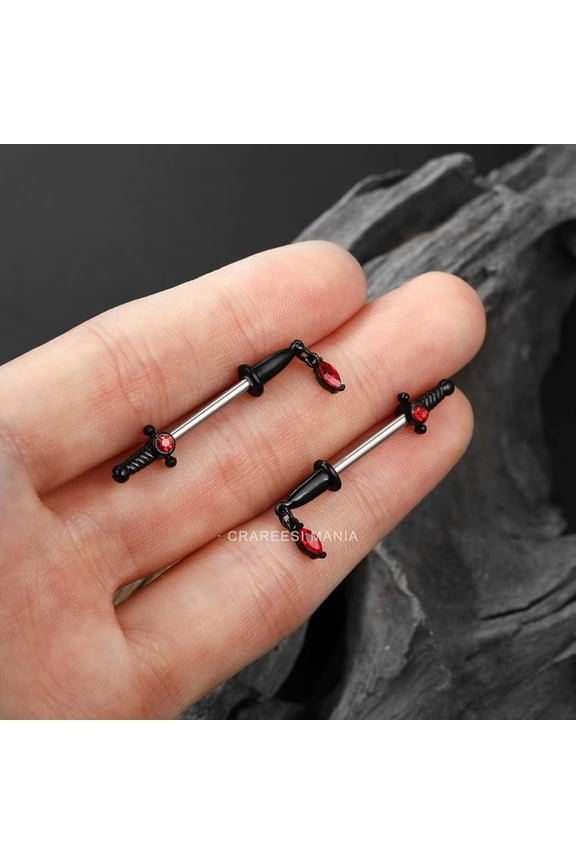 GHRTGR-Dagger Nipple Ring 14G Gold Nipple Rings 316L Stainless Steel Nipple Piercing Jewelry Dangle Nipple Rings for Women Nipple Piercing Jewelry