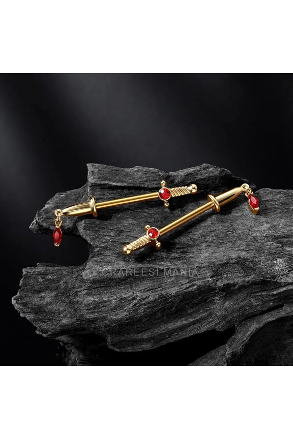 GHRTGR-Dagger Nipple Ring 14G Gold Nipple Rings 316L Stainless Steel Nipple Piercing Jewelry Dangle Nipple Rings for Women Nipple Piercing Jewelry