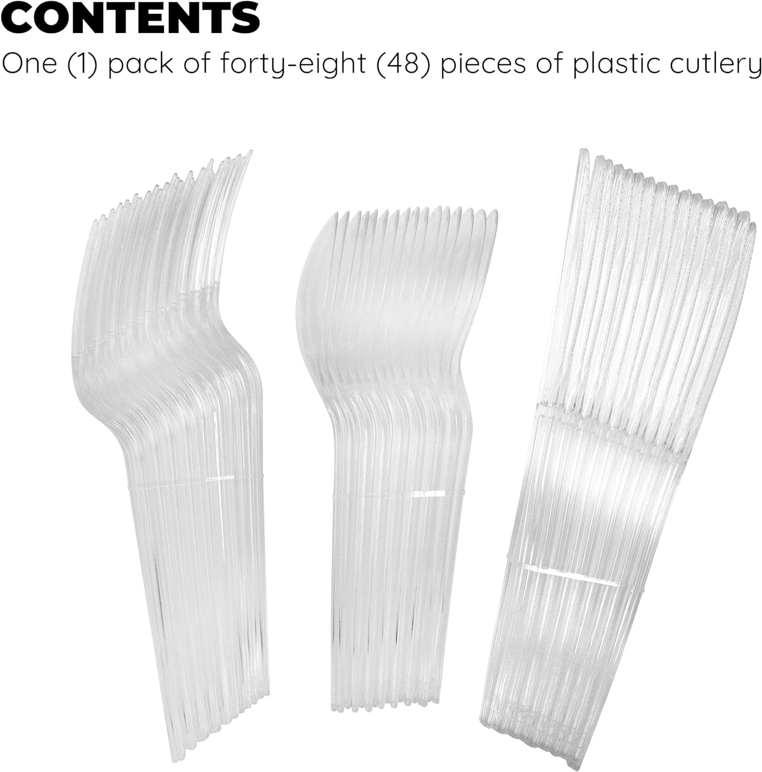GHRTGR-Disposable Clear Plastic Cutlery: Plastic Utensils for Parties, Picnics, Weddings, Baby Showers, Birthdays Parties, Office, Home And School - 16 Forks, 16 Knives, And 16 Spoons - 48 Count