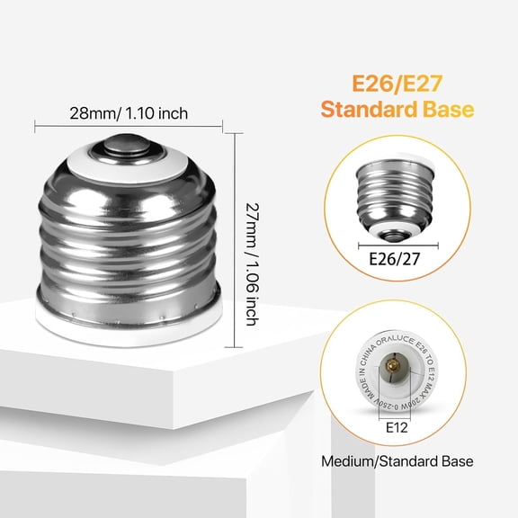GHRTGR-E26 to E12 Adapter, Medium/Standard to Candelabra Base, Light Bulb Socket Adapter Max 200W, 0-250V, Bulb Adapter Socket Converter for Bedroom,Living Room,Kitchen, 2 Pack