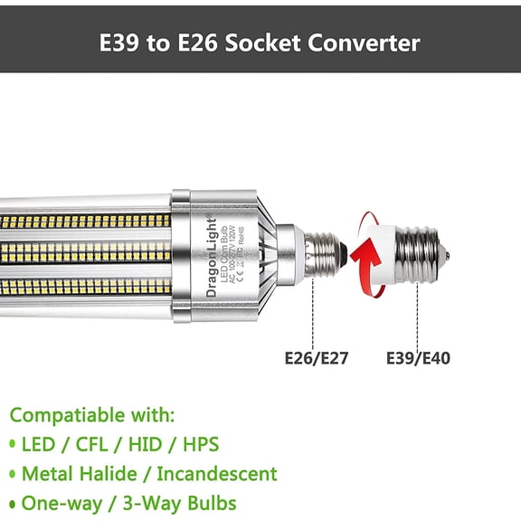 GHRTGR-E39 to E26 Ceramic Adapter, Mogul Base to Medium Light Bulb Lamp Socket Converter, Pack of 1