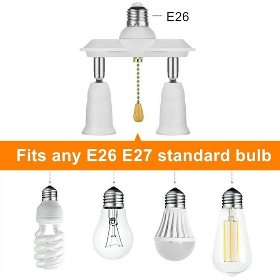 GHRTGR-EXBADGER Pull Chain Light Socket Adapter Dual E26 E27 Light Bulb Extender Converter Splitter Fixture 2 in 1, Adjustable and Bendable