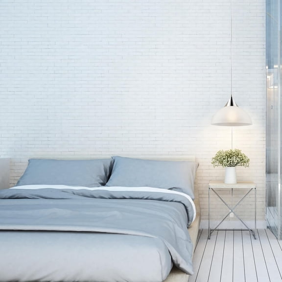 GHRTGR-Electric 64413 1-Light Plug-in Pendant, Brushed Steel, Frosted White Shade, 15ft Clear Cord, in-Line On/Off Switch, E26 Base Socket, Kitchen Island, Caf, Hanging Light, Bulb Not Included