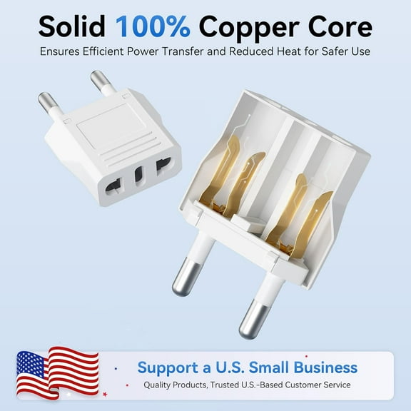 GHRTGR-European Plug Adapter, US to Europe Adapters, 8 Pack European Type C Adaptors, 110V to 220V Wall Outlet, Travel Power Plugs for EU/Asia Socket, Europe Pin Converter (White)