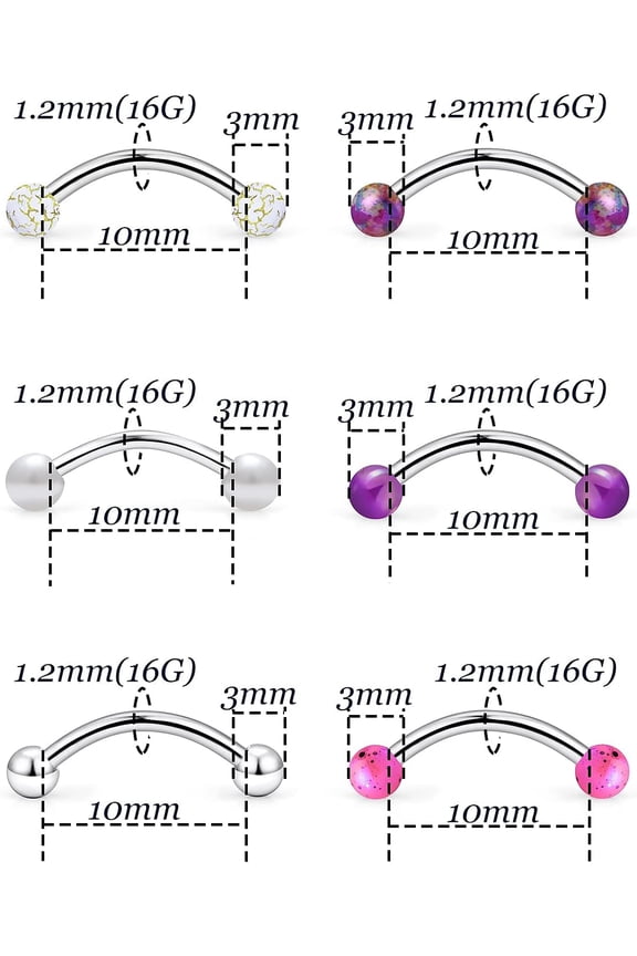 GHRTGR-Eyebrow Piercing Jewelry 16G Stainless Surgical Steel Curved Barbell Eyebrow Ring Vertical Labret Lip Jewelry Rook Daith Earrings Piercing Jewelry for Women Men 6mm 8mm 10mm 16 Gauge