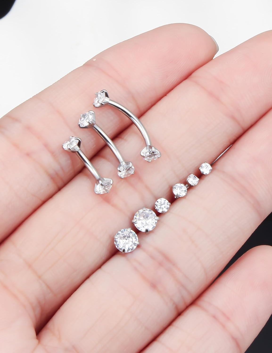 Gojewen 925 zilver gebogen barbell piercing wenkbrauw verticaal labret lip 16G rook oorbel piercing 6/8/10 mm, Zilver