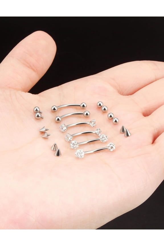 GHRTGR-Eyebrow Piercing Jewelry Surgical Steel Curved Barbell Tiny Eyebrow Ring Vertical Labret Lip Jewelry Ear Rook Small Belly Button Ring for Women Men 16g 8mm 10mm