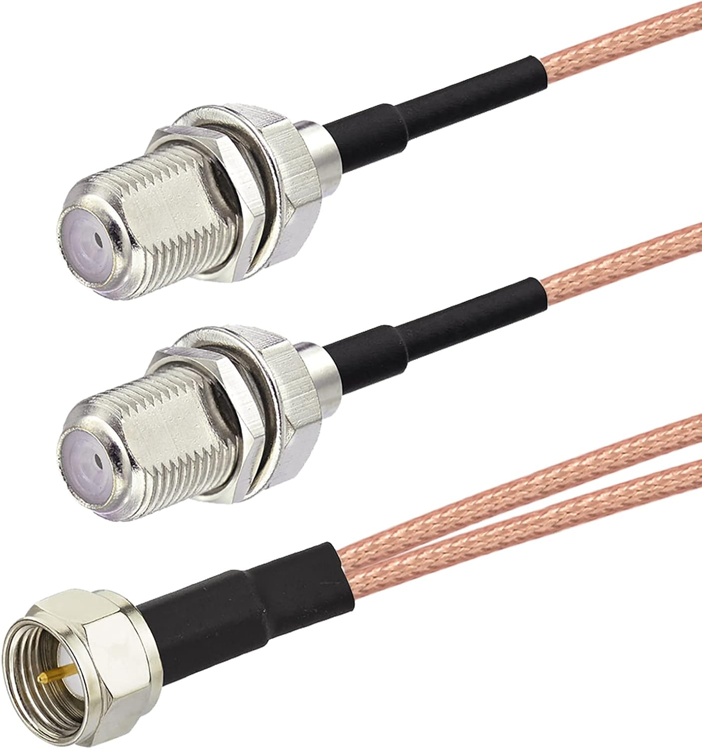 GHRTGR-F-Type Splitter Jumper F Male to F Dual Female Coax Splitter 75 Ohm TV Cable 2 Way for Satellite Receiver, Cable Box, Audio Video (12 inches)