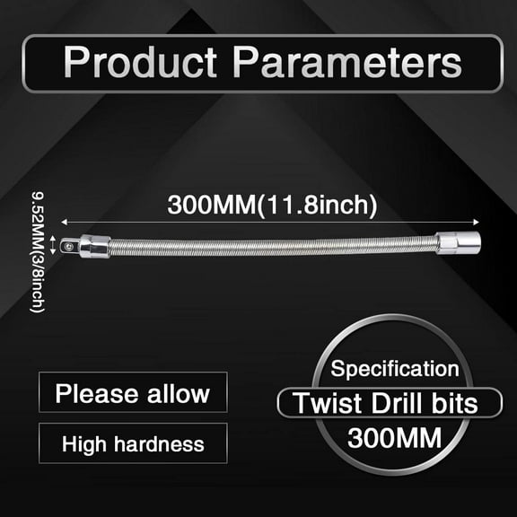 GHRTGR-Flexible Socket Extension Ratchet, Flexible Extension Bar Set, Bendable Elastic Joint Head Post Connecting Link, Shaft Drive Adapter Bit Holder (3/8 Inch Shank 300mm Length)