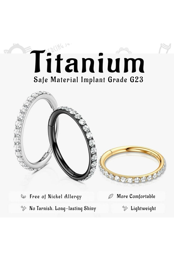 GHRTGR-G23 Titanium Cartilage Earring Hoop: 16G 8mm 10mm 12mm Conch Helix Piercing Jewelry CZ Double/Triple Nose Rings Hoops Septum Rings Hypoallergenic Hinged Segment Clicker Lip Rings Rook Daith Tr