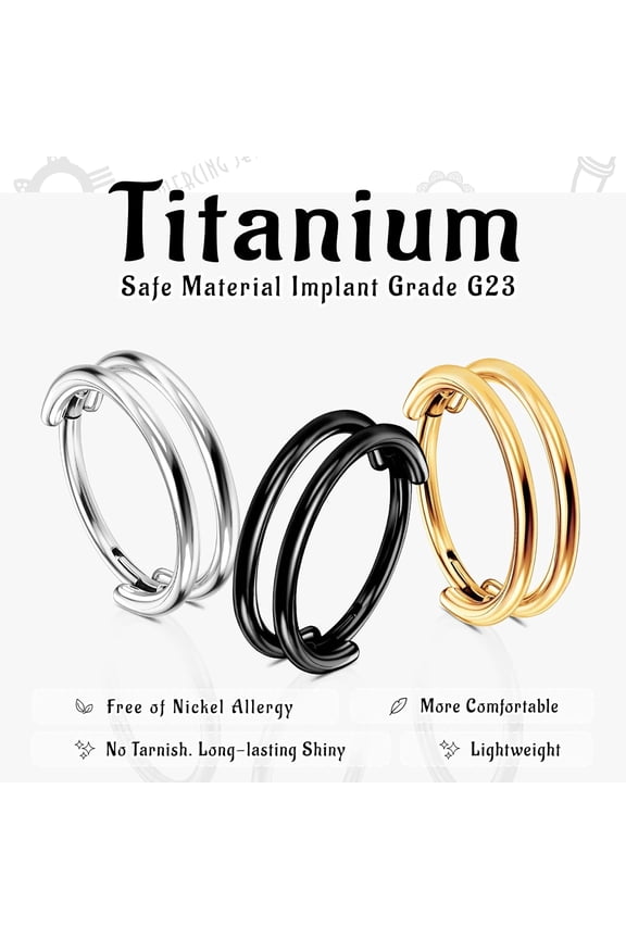 GHRTGR-G23 Titanium Cartilage Earring Hoop: 16G 8mm 10mm 12mm Conch Helix Piercing Jewelry CZ Double/Triple Nose Rings Hoops Septum Rings Hypoallergenic Hinged Segment Clicker Lip Rings Rook Daith Tr