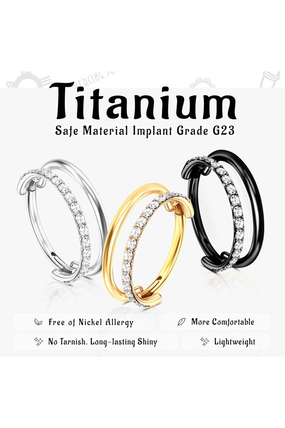 GHRTGR-G23 Titanium Cartilage Earring Hoop: 16G 8mm 10mm 12mm Conch Helix Piercing Jewelry CZ Double/Triple Nose Rings Hoops Septum Rings Hypoallergenic Hinged Segment Clicker Lip Rings Rook Daith Tr