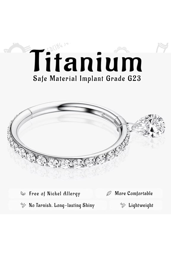 GHRTGR-G23 Titanium Cartilage Earring Hoop: 16G 8mm 10mm 12mm Conch Helix Piercing Jewelry CZ Double/Triple Nose Rings Hoops Septum Rings Hypoallergenic Hinged Segment Clicker Lip Rings Rook Daith Tr