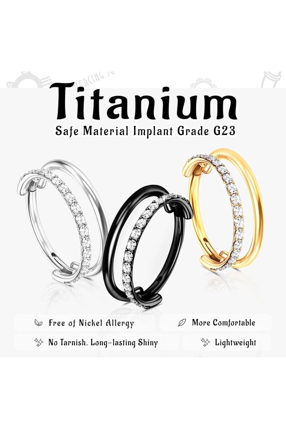GHRTGR-G23 Titanium Cartilage Earring Hoop: 16G 8mm 10mm 12mm Conch Helix Piercing Jewelry CZ Double/Triple Nose Rings Hoops Septum Rings Hypoallergenic Hinged Segment Clicker Lip Rings Rook Daith Tr