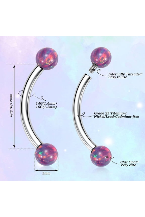 GHRTGR-G23 Titanium Eyebrow Piercing Jewelry - Curved Barbell 16G Eyebrow & Belly Button Rings - 6mm-12mm