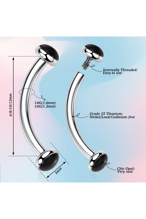 GHRTGR-G23 Titanium Eyebrow Piercing Jewelry - Curved Barbell 16G Eyebrow & Belly Button Rings - 6mm-12mm