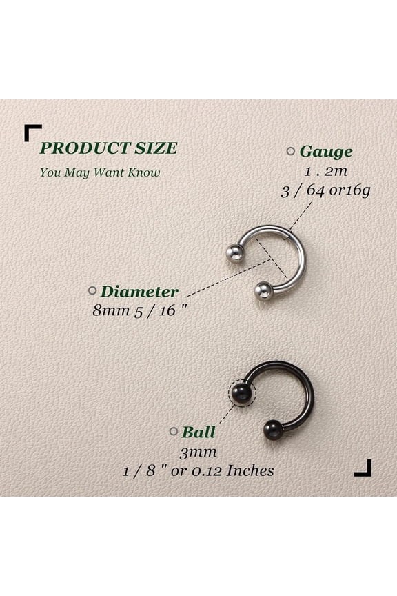GHRTGR-G23 Titanium Horseshoe Septum Rings - 2/3pcs Nose Rings Circular Barbell Spikes Septum Jewelry Nose Piercing Jewelry Conch Helix Rook Lip Cartilage Earring for Women Men Gold/Silver/Black