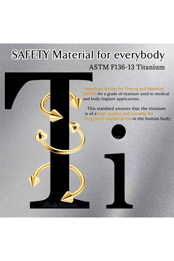 GHRTGR-G23 Titanium Horseshoe Septum Rings - 2/3pcs Nose Rings Circular Barbell Spikes Septum Jewelry Nose Piercing Jewelry Conch Helix Rook Lip Cartilage Earring for Women Men Gold/Silver/Black