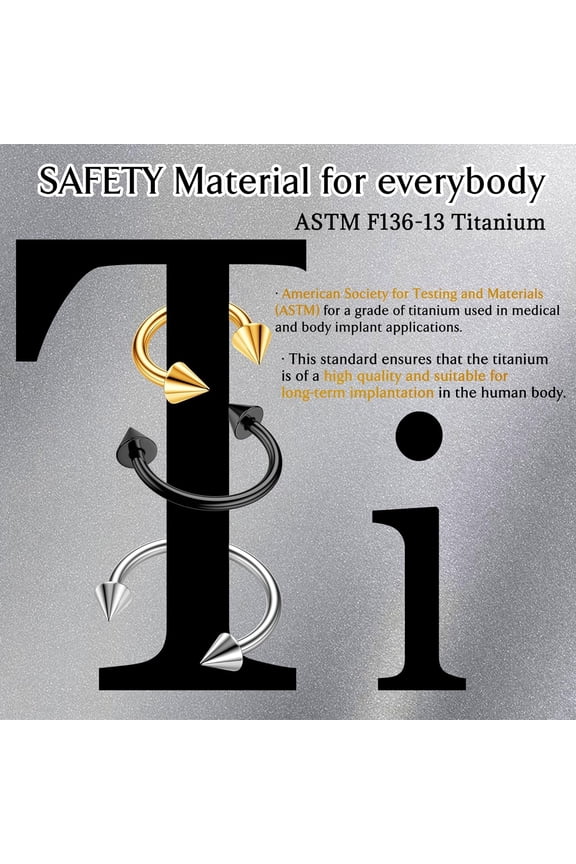 GHRTGR-G23 Titanium Horseshoe Septum Rings - 2/3pcs Nose Rings Circular Barbell Spikes Septum Jewelry Nose Piercing Jewelry Conch Helix Rook Lip Cartilage Earring for Women Men Gold/Silver/Black