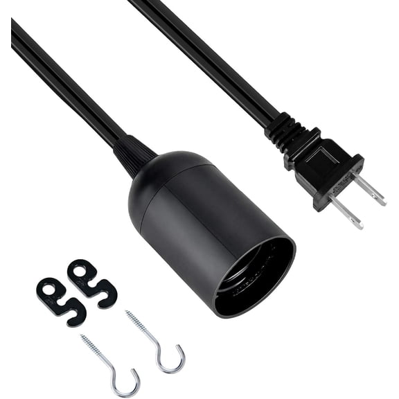 GHRTGR-Hanging Lantern Extension Cord Cable, Plug-in E26 Pendant Light Socket with On/Off Button, 20ft-Black-2Pack