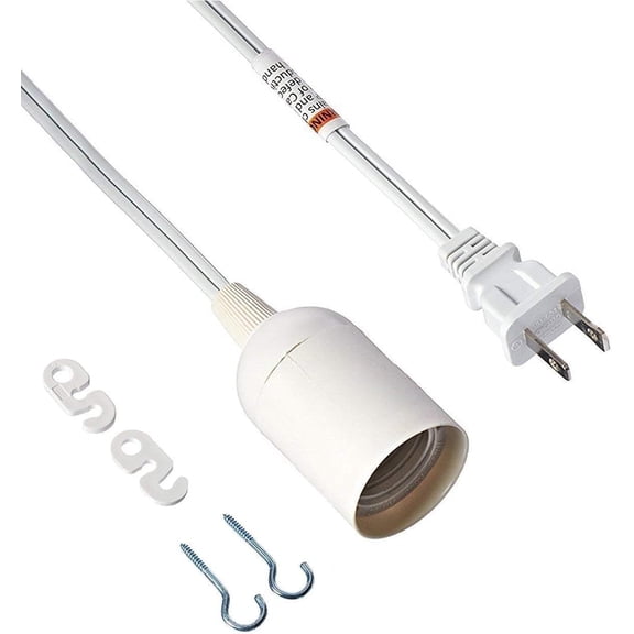 GHRTGR-Hanging Lantern Extension Cord Cable, Plug-in E26 Pendant Light Socket with On/Off Button, 20ft-White-2Pack