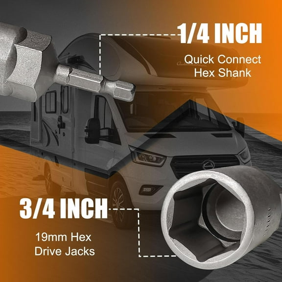 GHRTGR-Heavy Duty RV Scissor Jack Socket Drill Adapter, Compatible with 3/4 inch or 19mm Hex Drive Jacks 1/4" Hex Shank, Nut Driver RV Lift Tack Trailer Stabilizer Leveling Scissor Jack Socket Quick