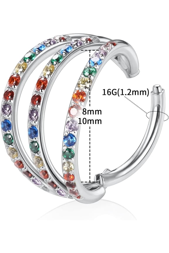 GHRTGR-Helix Rook Lobe Earrings 16G 8mm 10mm 316L Surgical Steel 3Pcs Double Triple Open Stack Sleeper Earring Daith Cartilage Tragus Piercing Jewelry Septum Clicker