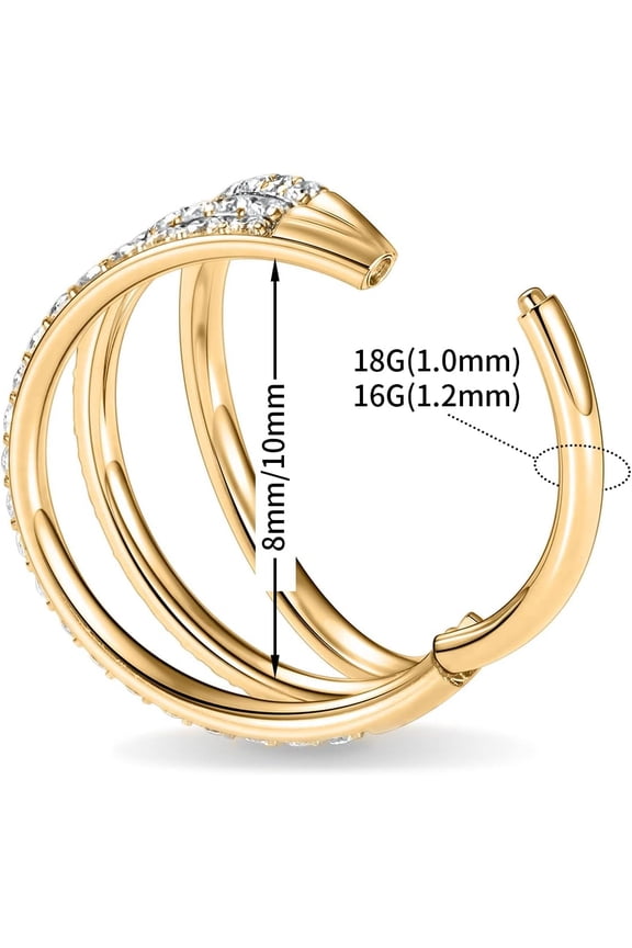 GHRTGR-Helix Rook Lobe Earrings 16G 8mm 10mm 316L Surgical Steel 3Pcs Double Triple Open Stack Sleeper Earring Daith Cartilage Tragus Piercing Jewelry Septum Clicker