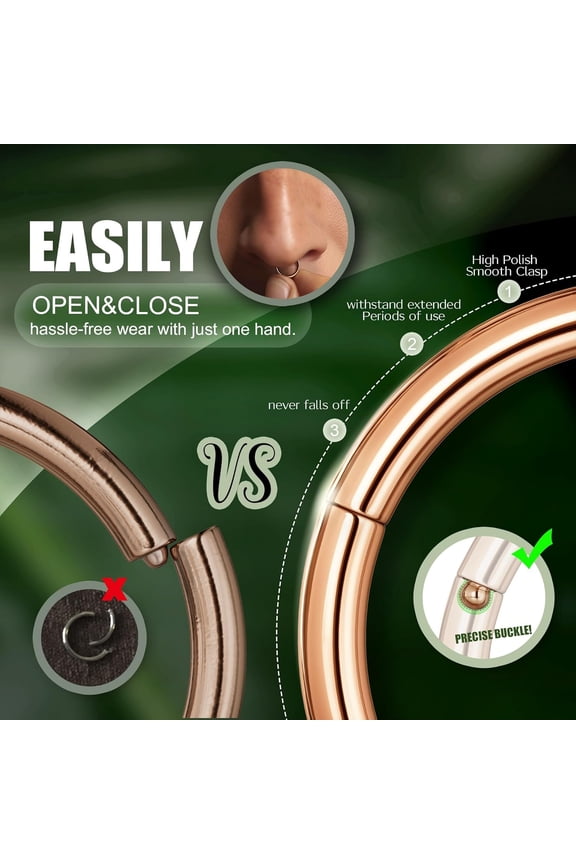 GHRTGR-Hinged Nose Rings Hoops - 316L Surgical Steel Seamless Nose Piercing Jewelry Septum Clicker Lip Rings Cartilage Helix Daith Conch Tragus Rook Gold/Silver/Black/Rose Gold/Blue/Rainbow