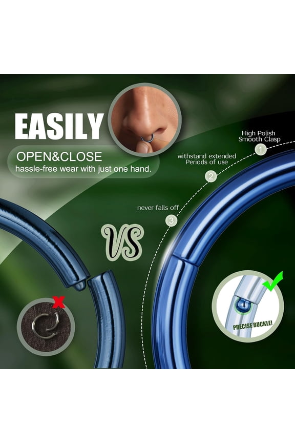 GHRTGR-Hinged Nose Rings Hoops - 316L Surgical Steel Seamless Nose Piercing Jewelry Septum Clicker Lip Rings Cartilage Helix Daith Conch Tragus Rook Gold/Silver/Black/Rose Gold/Blue/Rainbow