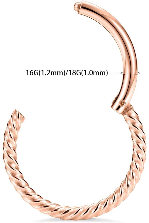 GHRTGR-Hinged Segment Ring Hoop Septum Clicker CZ 20G 18G 16G 14G 8G 6G 5mm/6mm/7mm/8mm/9mm/10mm/12mm/14mm Surgical Steel Helix Daith Rook Conch Tragus Cartilage Earrings