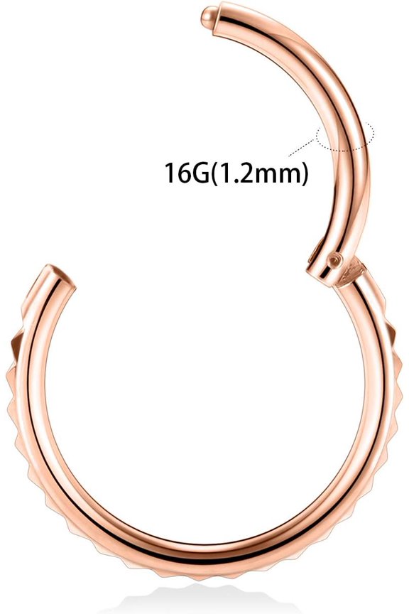 GHRTGR-Hinged Segment Ring Hoop Septum Clicker CZ 20G 18G 16G 14G 8G 6G 5mm/6mm/7mm/8mm/9mm/10mm/12mm/14mm Surgical Steel Helix Daith Rook Conch Tragus Cartilage Earrings