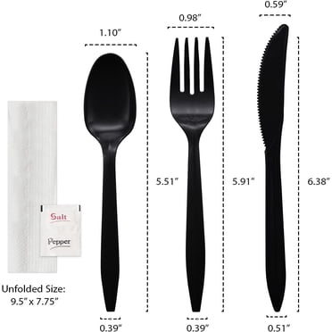 50Pack Plastic Cutlery Packets, Knife Fork Spoon Napkin Salt Pepper Sets